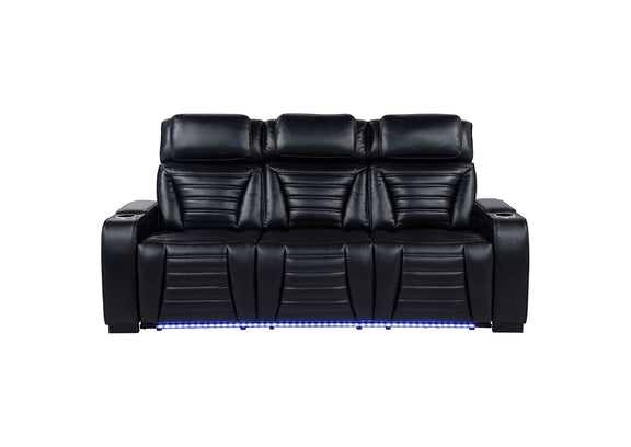 603251PP Zuma Faux Leather Dual Power Reclining LED Sofa Black
