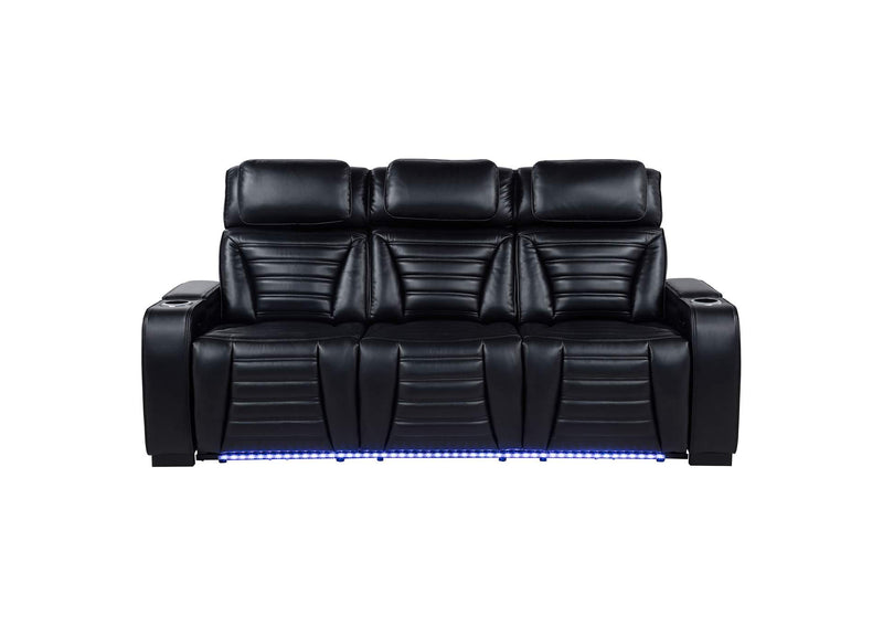 603251PP Zuma Faux Leather Dual Power Reclining LED Sofa Black