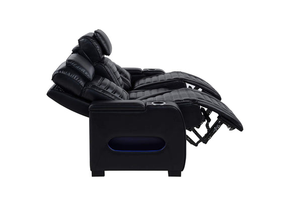 603251PP Zuma Faux Leather Dual Power Reclining LED Sofa Black