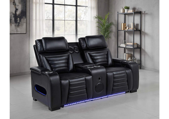 603252PP Zuma Faux Leather Dual Power Reclining LED Loveseat Black