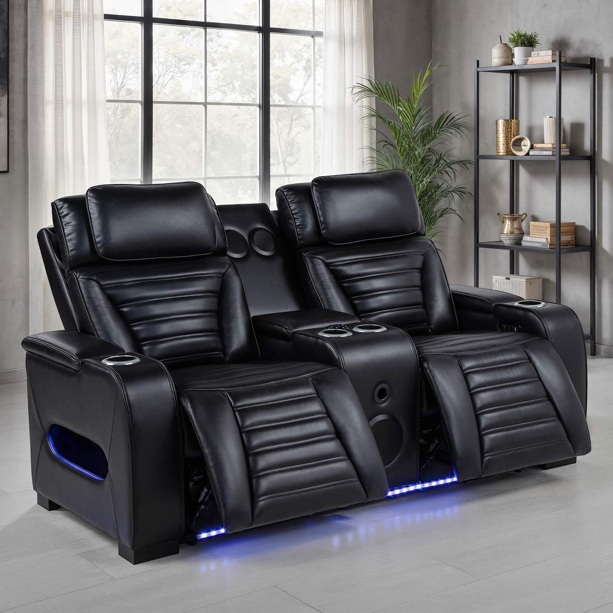 603252PP Zuma Faux Leather Dual Power Reclining LED Loveseat Black