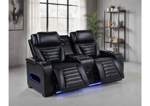 603252PP Zuma Faux Leather Dual Power Reclining LED Loveseat Black