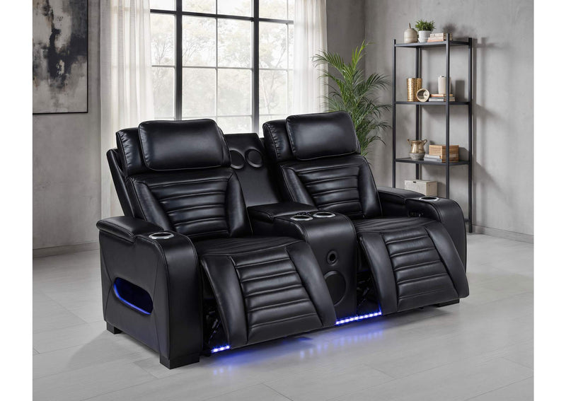 603252PP Zuma Faux Leather Dual Power Reclining LED Loveseat Black