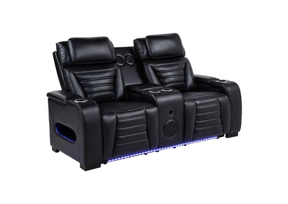 603252PP Zuma Faux Leather Dual Power Reclining LED Loveseat Black