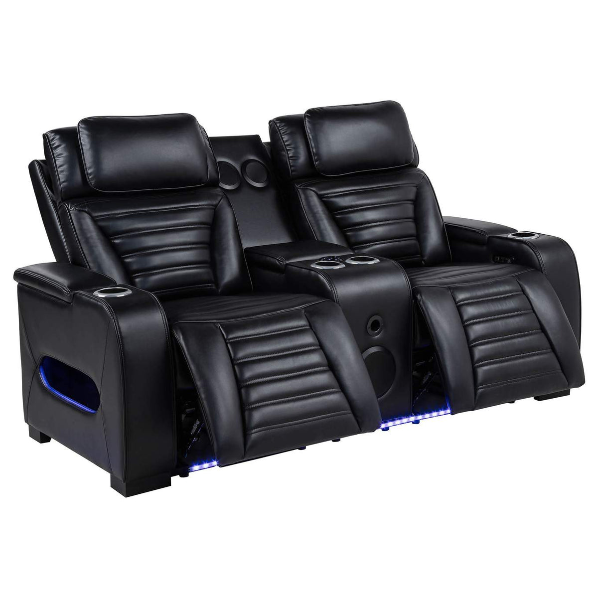 603252PP Zuma Faux Leather Dual Power Reclining LED Loveseat Black