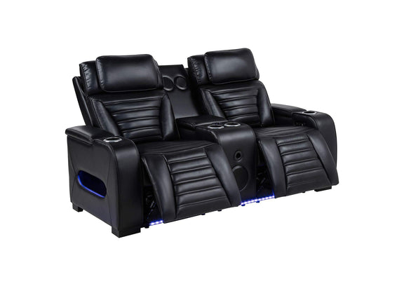 603252PP Zuma Faux Leather Dual Power Reclining LED Loveseat Black