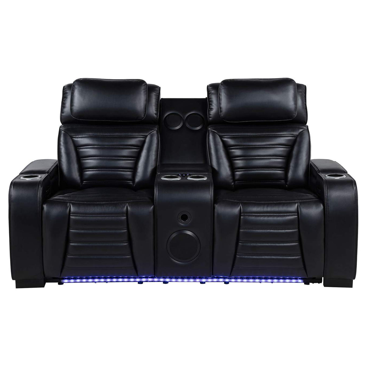 603252PP Zuma Faux Leather Dual Power Reclining LED Loveseat Black