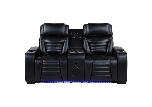 603252PP Zuma Faux Leather Dual Power Reclining LED Loveseat Black