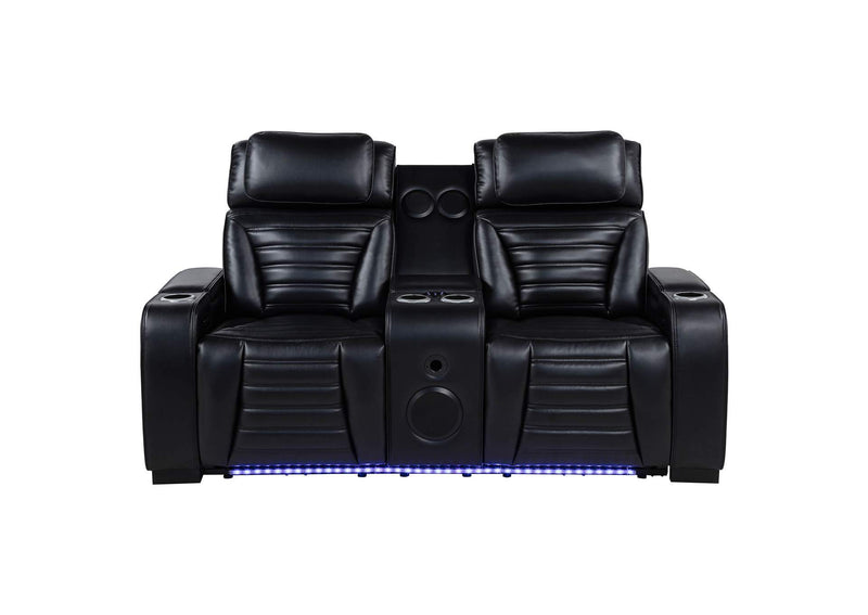 603252PP Zuma Faux Leather Dual Power Reclining LED Loveseat Black