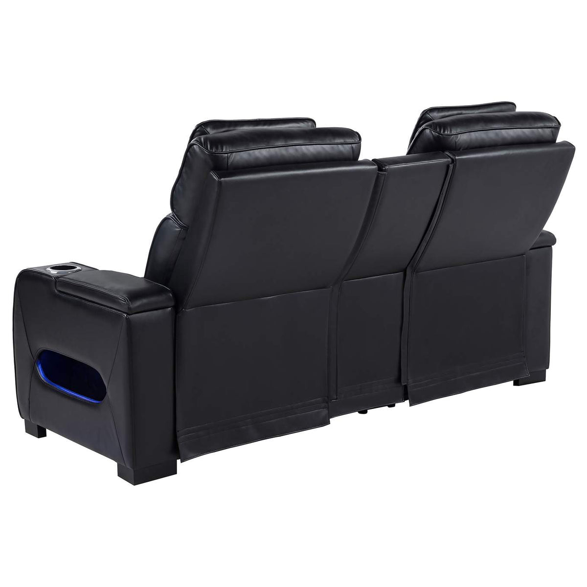 603252PP Zuma Faux Leather Dual Power Reclining LED Loveseat Black
