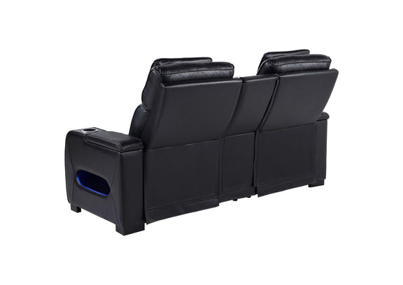 603252PP Zuma Faux Leather Dual Power Reclining LED Loveseat Black