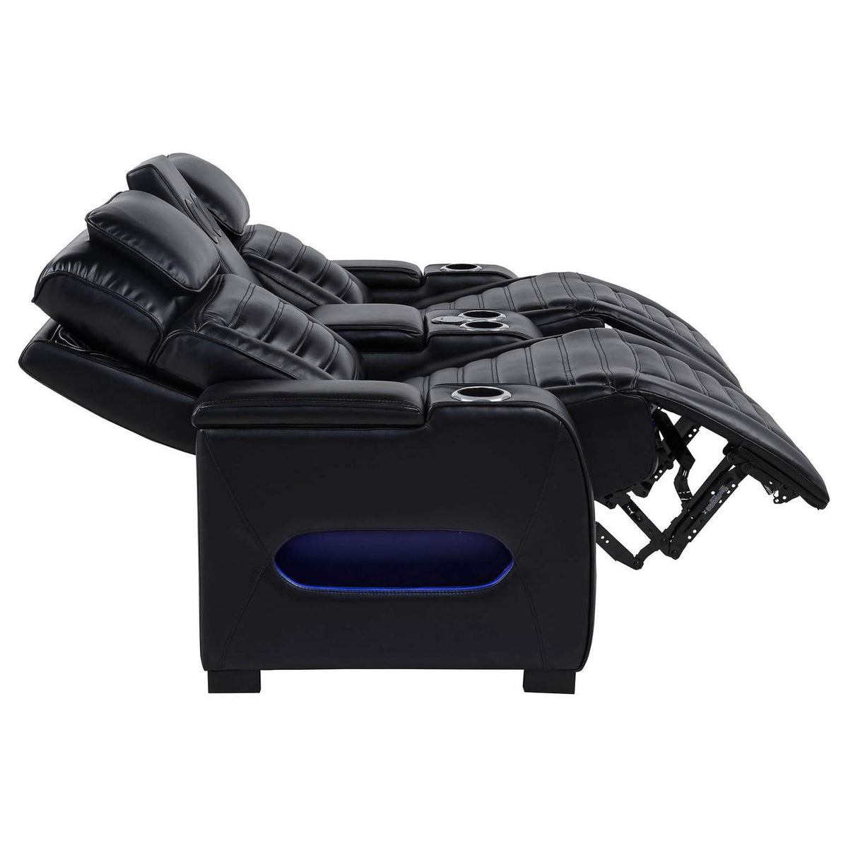 603252PP Zuma Faux Leather Dual Power Reclining LED Loveseat Black
