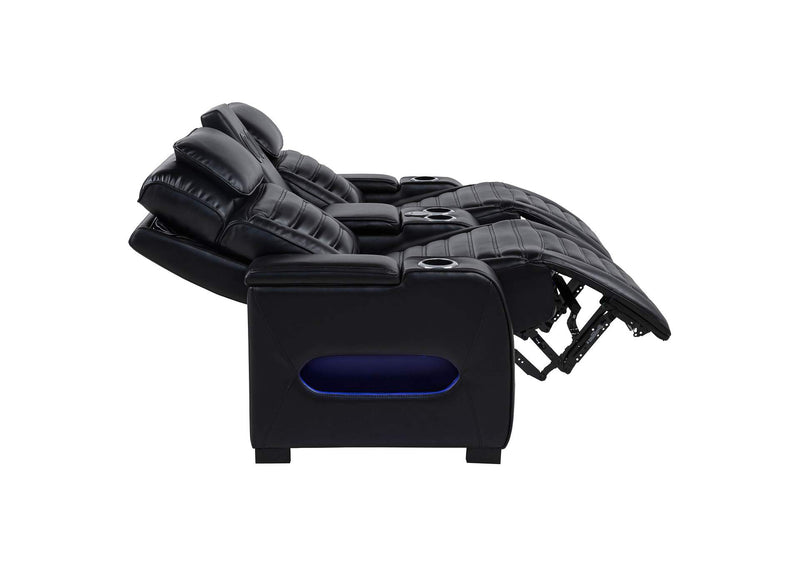 603252PP Zuma Faux Leather Dual Power Reclining LED Loveseat Black