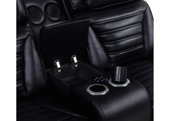 603252PP Zuma Faux Leather Dual Power Reclining LED Loveseat Black