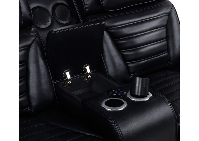 603252PP Zuma Faux Leather Dual Power Reclining LED Loveseat Black