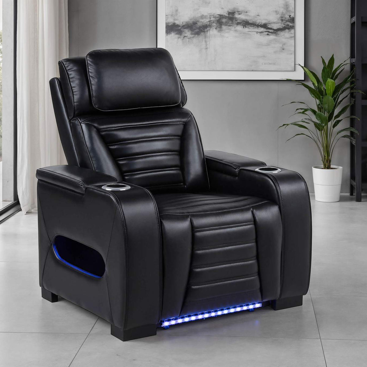 603253PP Zuma Faux Leather Upholstered Dual Power LED Recliner Black
