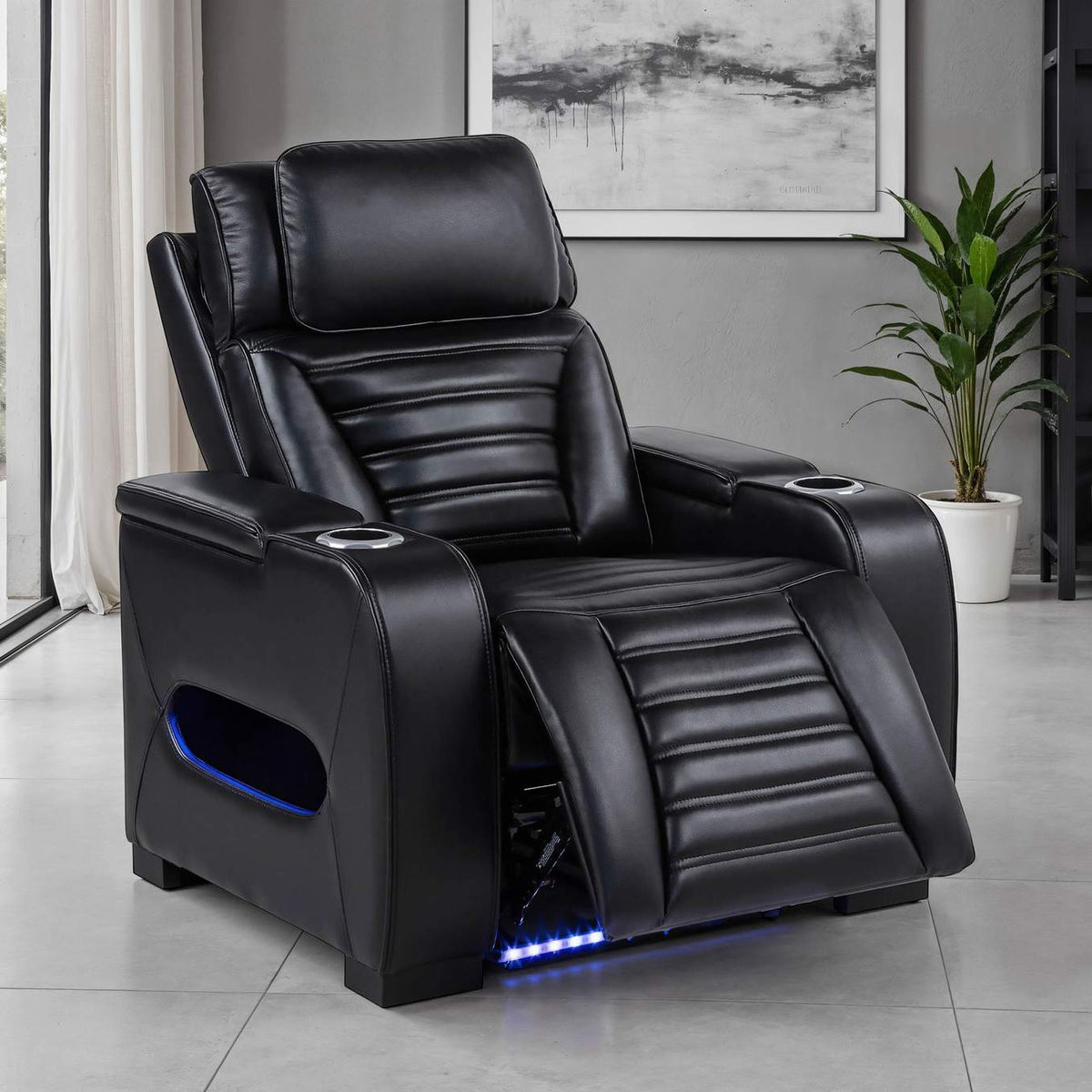 603253PP Zuma Faux Leather Upholstered Dual Power LED Recliner Black
