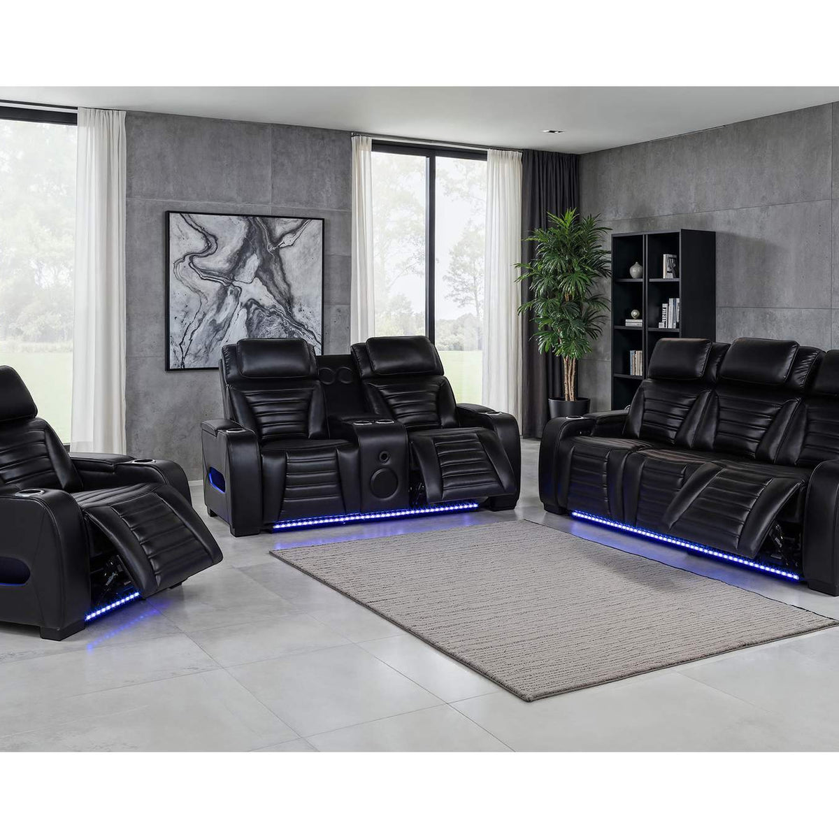 603253PP Zuma Faux Leather Upholstered Dual Power LED Recliner Black