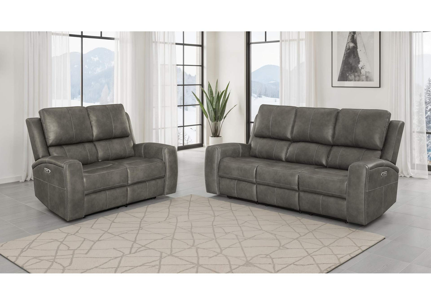 603431PPP-S2 Brickston 2-piece Triple Power Reclining Sofa Set Charcoal