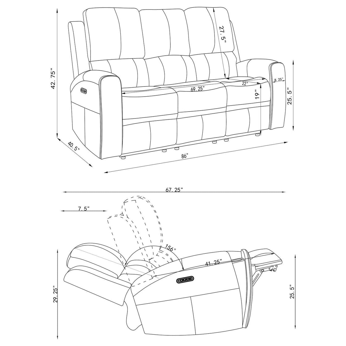 603431PPP Brickston Triple Power Reclining Sofa Charcoal