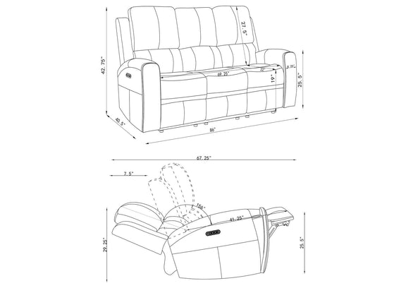 603431PPP Brickston Triple Power Reclining Sofa Charcoal