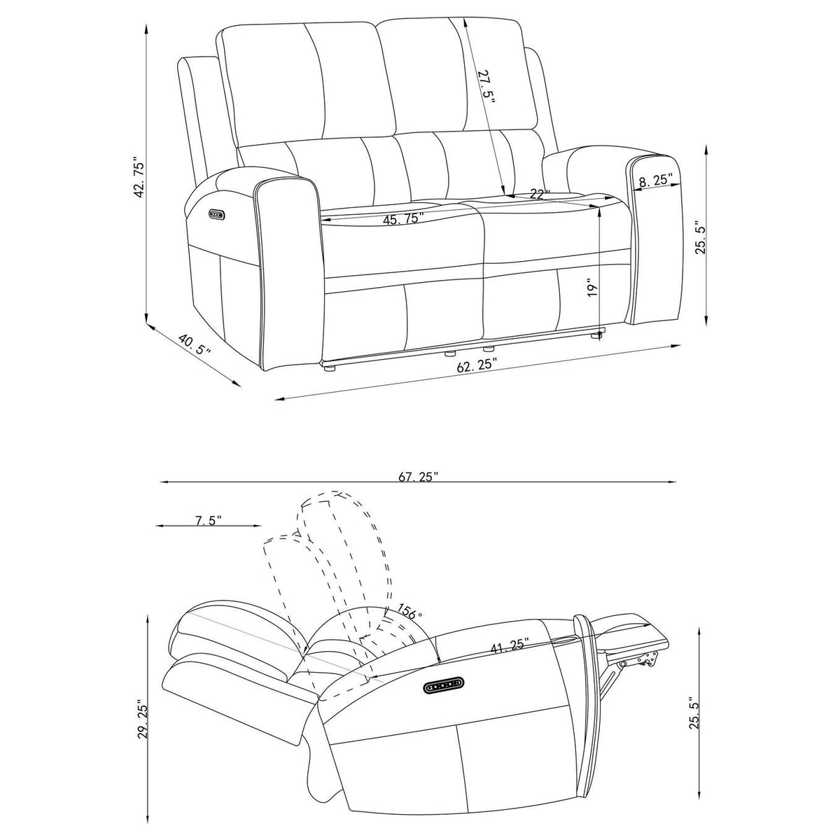 603432PPP Brickston Triple Power Reclining Loveseat Charcoal