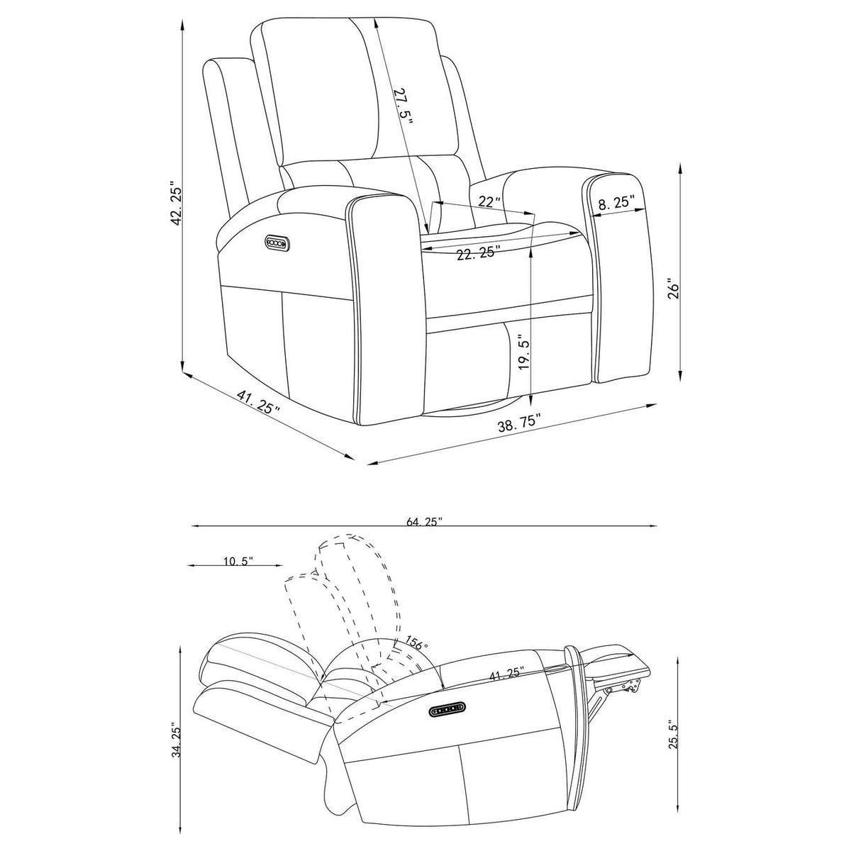 603433PPP Brickston Triple Power Swivel Glider Recliner Charcoal