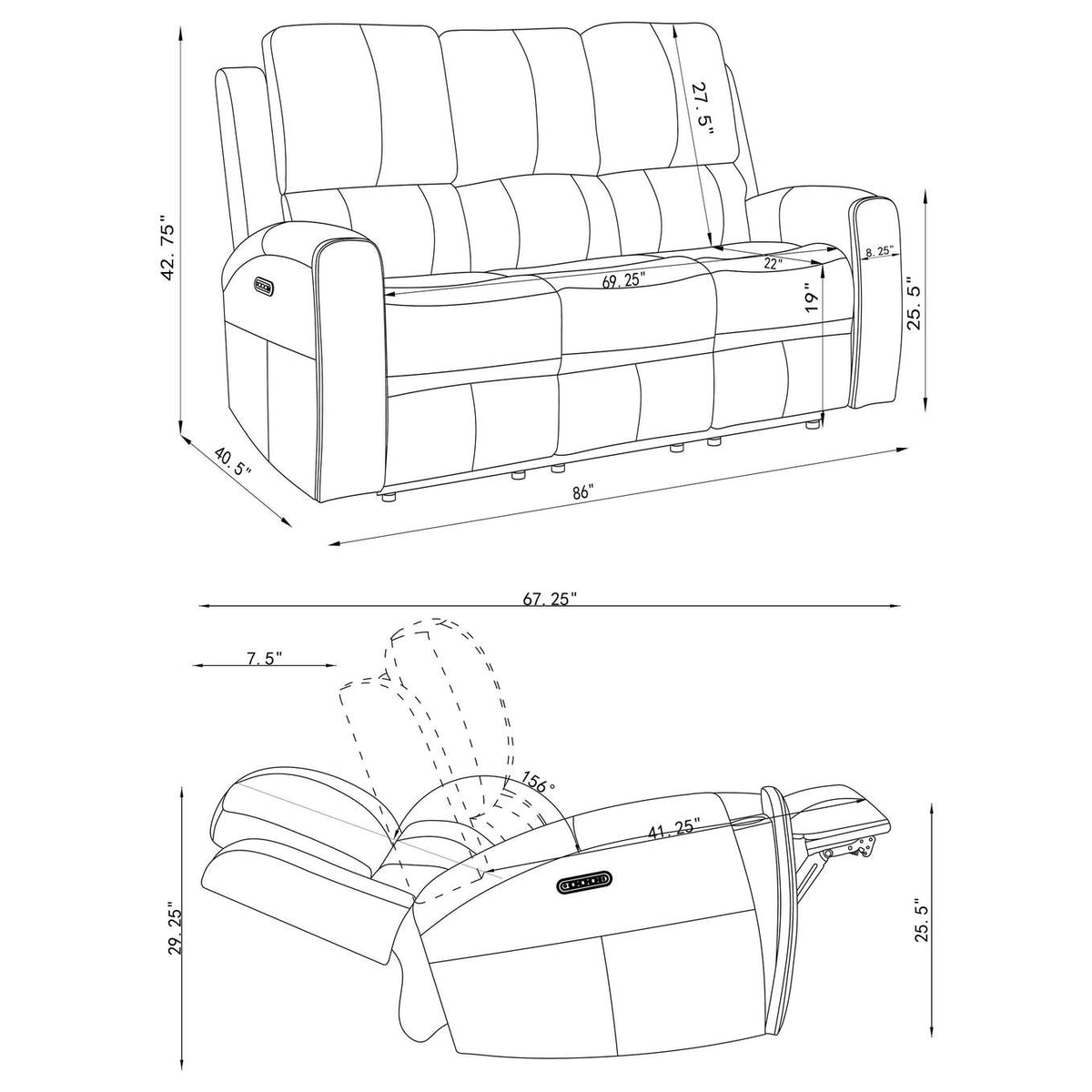 603434PPP Brickston Triple Power Reclining Sofa Grey