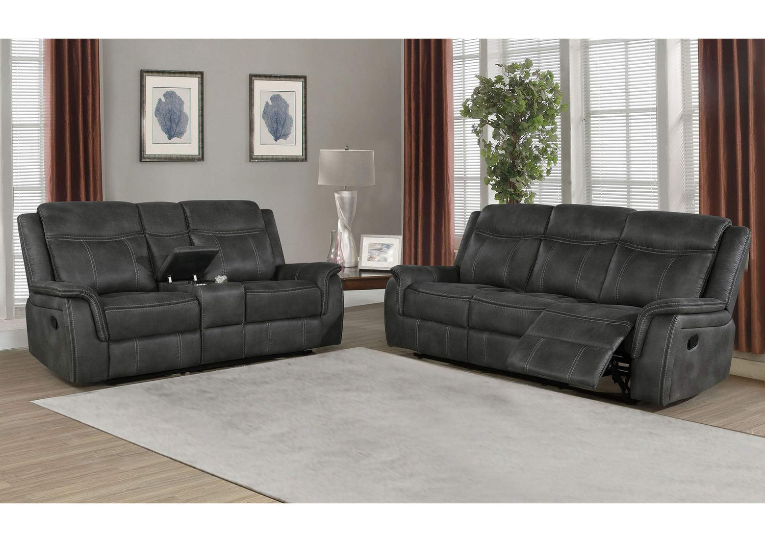 Lawrence 2-piece Upholstered Reclining Sofa Set Charcoal