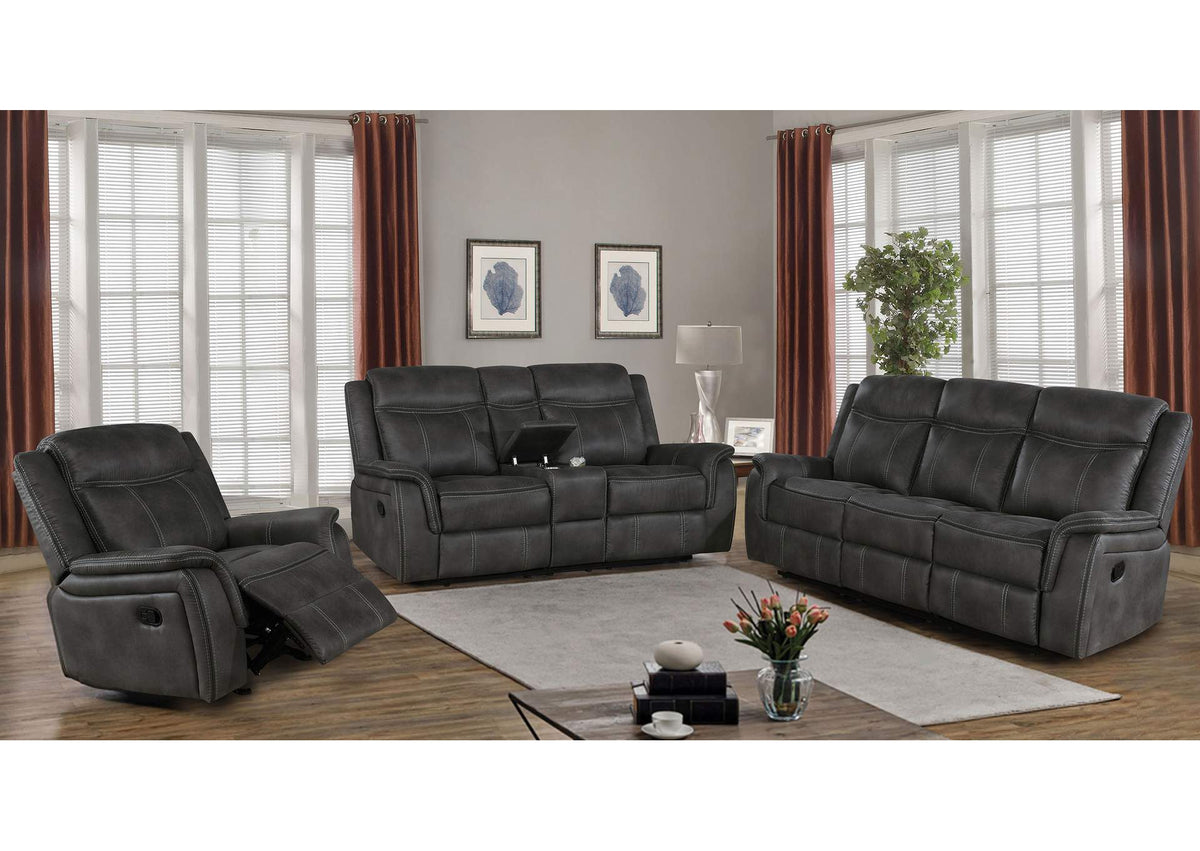 Lawrence 3-piece Upholstered Reclining Sofa Set Charcoal