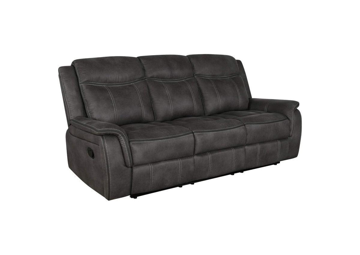 603504 Lawrence Upholstered Padded Arm Reclining Sofa Charcoal