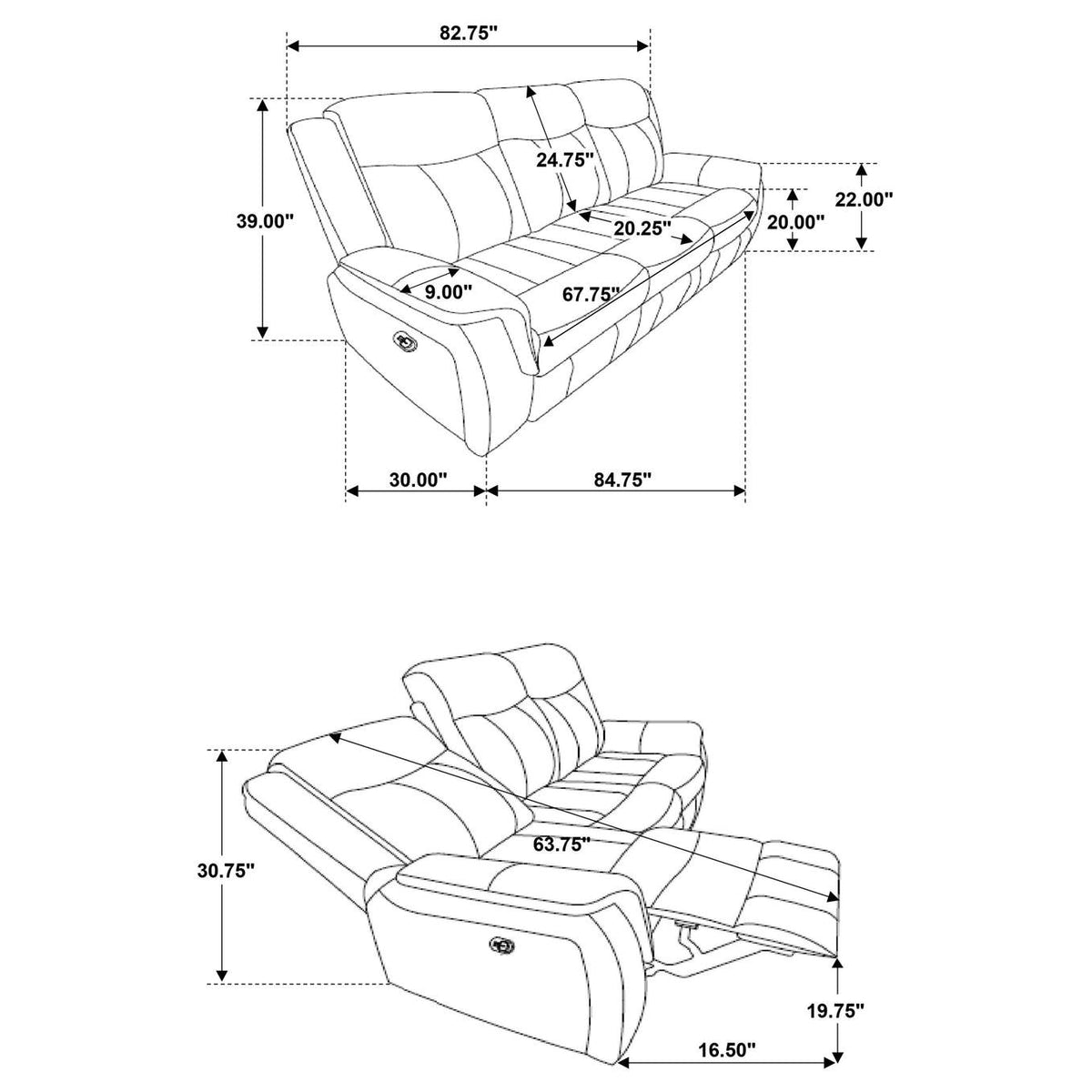 603504 Lawrence Upholstered Padded Arm Reclining Sofa Charcoal
