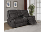 603505 Lawrence Upholstered Padded Arm Reclining Loveseat Charcoal