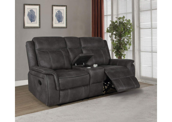 603505 Lawrence Upholstered Padded Arm Reclining Loveseat Charcoal
