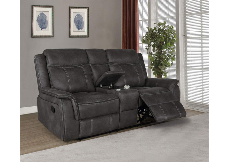 603505 Lawrence Upholstered Padded Arm Reclining Loveseat Charcoal