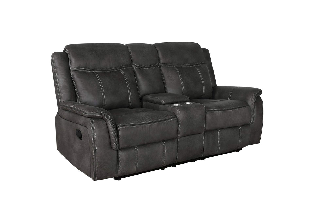 603505 Lawrence Upholstered Padded Arm Reclining Loveseat Charcoal
