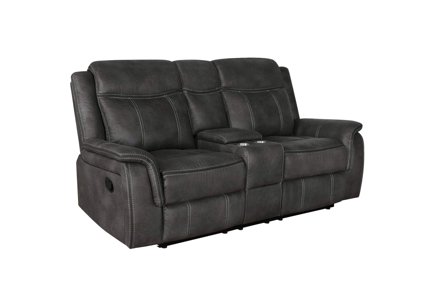 603505 Lawrence Upholstered Padded Arm Reclining Loveseat Charcoal