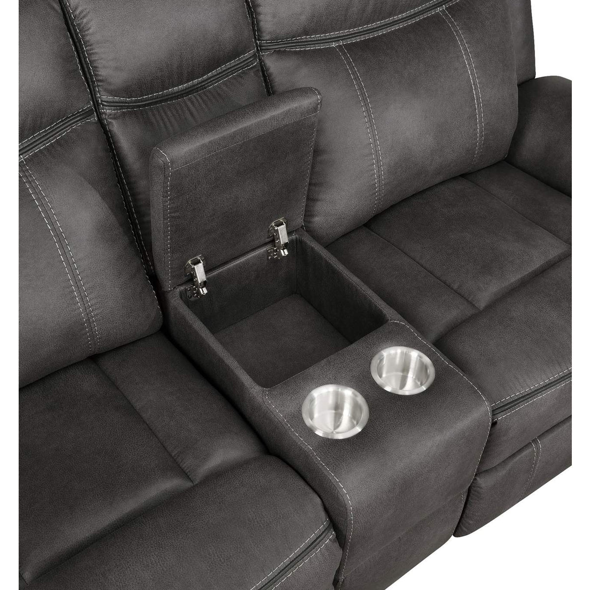 603505 Lawrence Upholstered Padded Arm Reclining Loveseat Charcoal