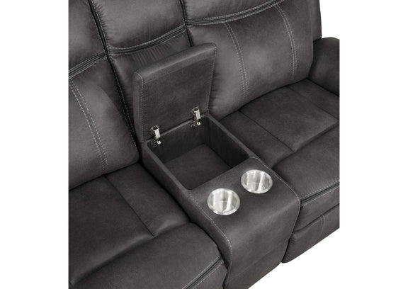 603505 Lawrence Upholstered Padded Arm Reclining Loveseat Charcoal