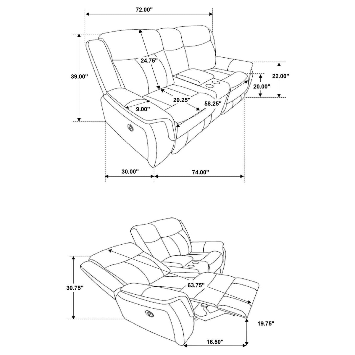 603505 Lawrence Upholstered Padded Arm Reclining Loveseat Charcoal