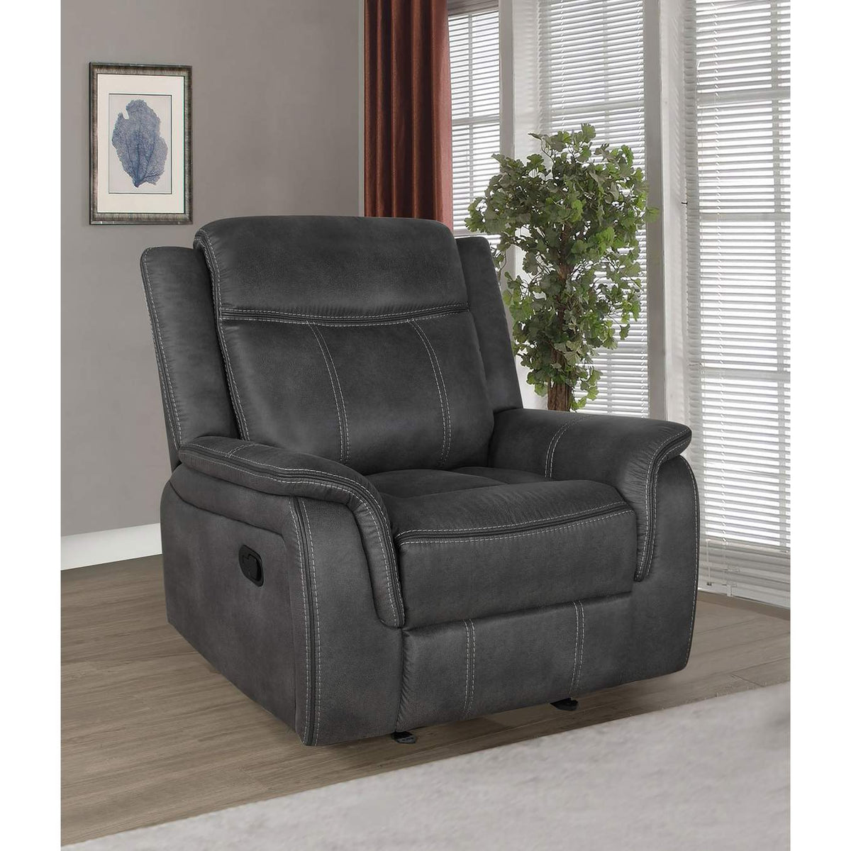 603506 Lawrence Upholstered Padded Arm Glider Recliner Charcoal