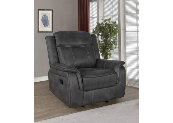 603506 Lawrence Upholstered Padded Arm Glider Recliner Charcoal