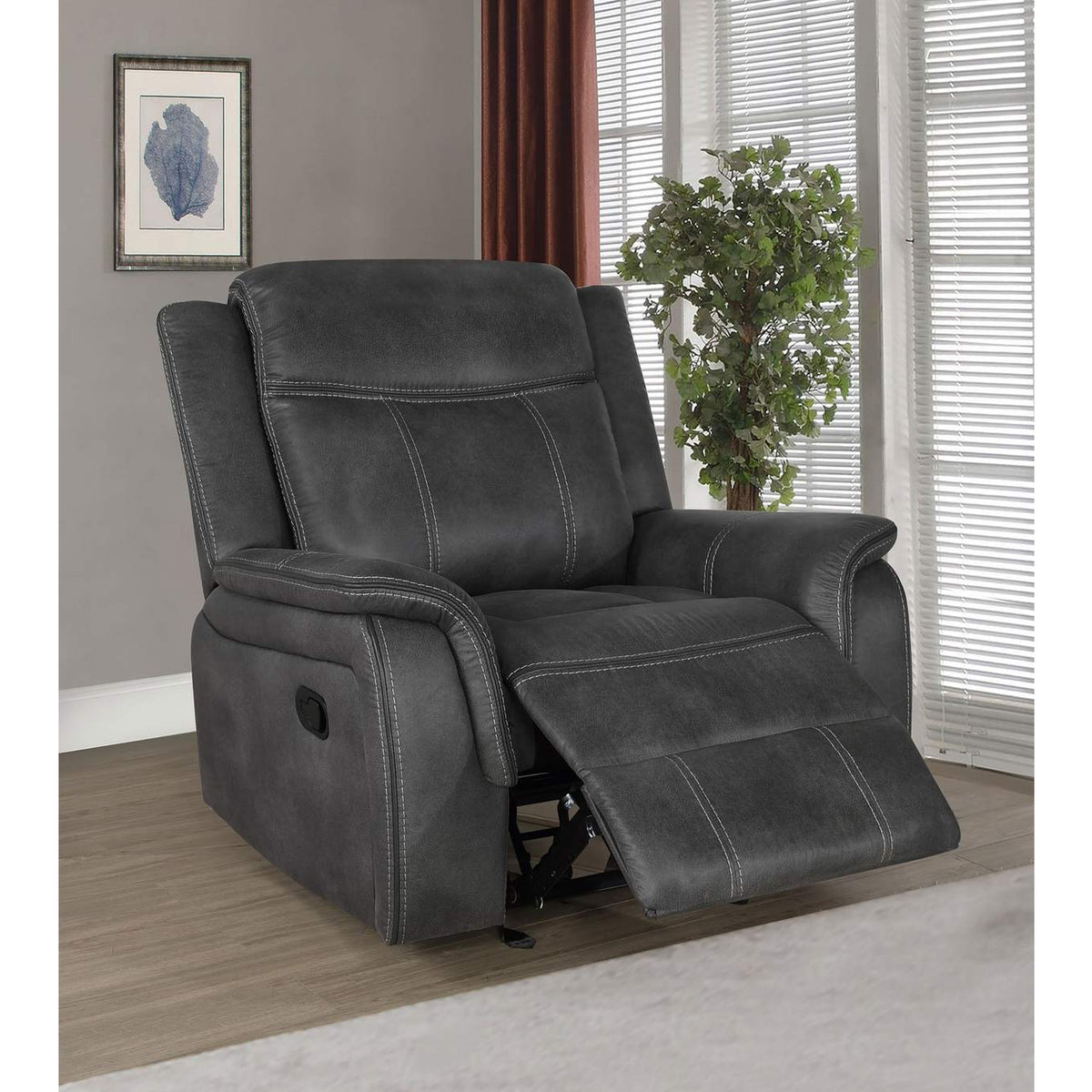 603506 Lawrence Upholstered Padded Arm Glider Recliner Charcoal
