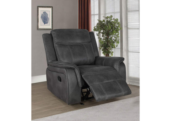 603506 Lawrence Upholstered Padded Arm Glider Recliner Charcoal
