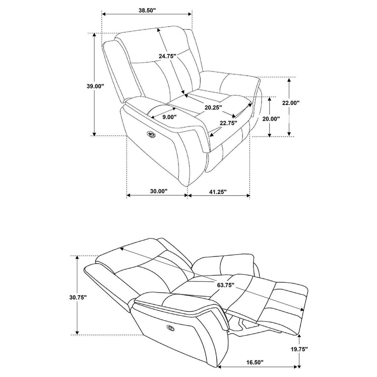603506 Lawrence Upholstered Padded Arm Glider Recliner Charcoal