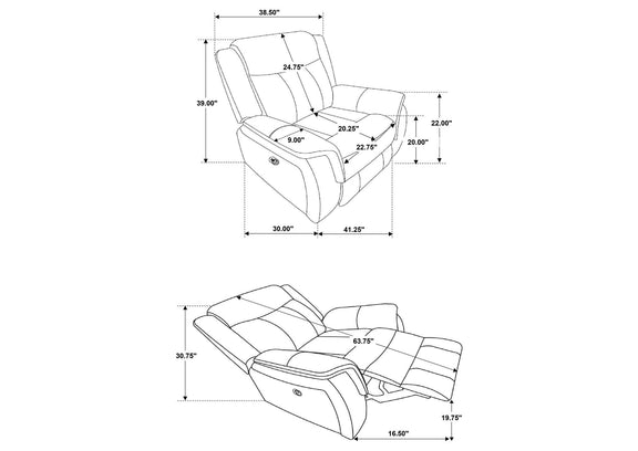 603506 Lawrence Upholstered Padded Arm Glider Recliner Charcoal