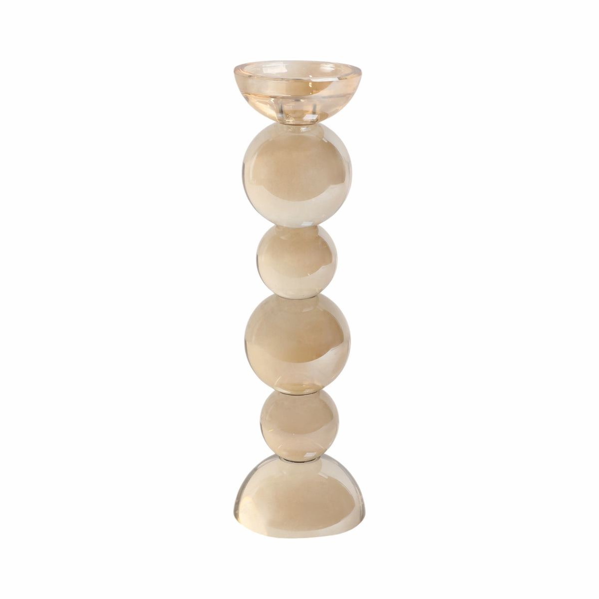 13" Bubble Crystal Candle Holder With Taper - Light Brown
