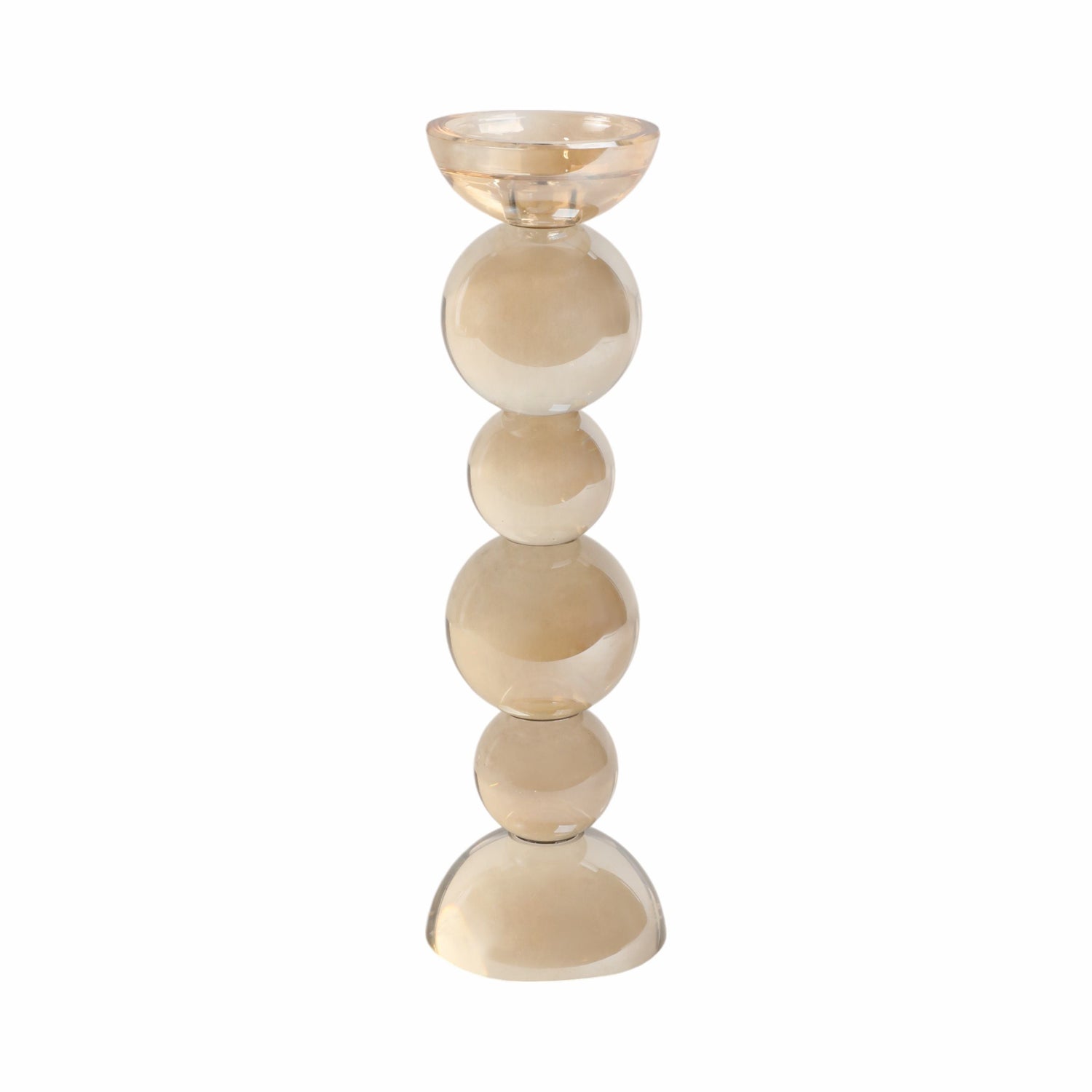 13" Bubble Crystal Candle Holder With Taper - Light Brown