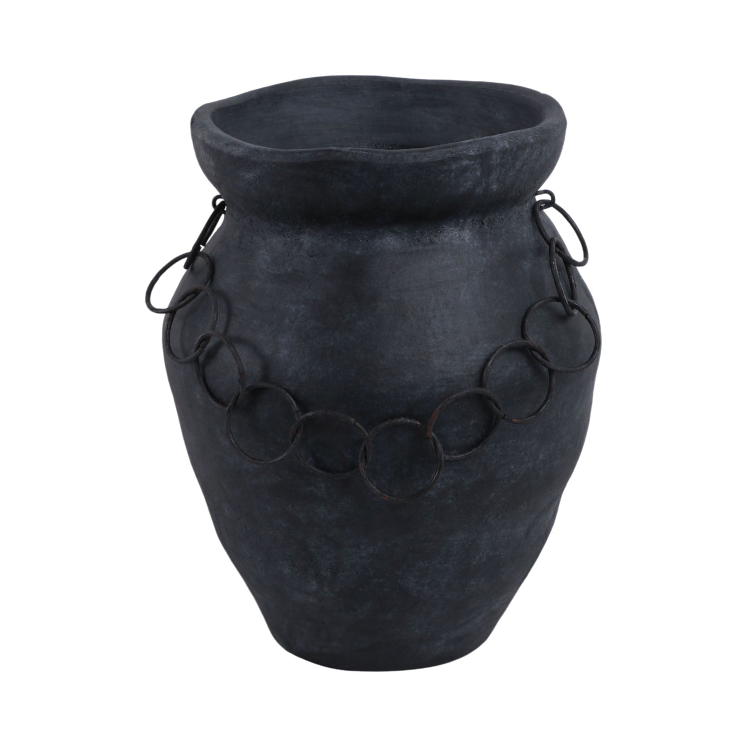 10" Rustic Vase With Chain - Black