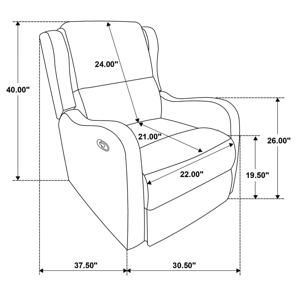 609373 Kelsey Upholstered English Arm Recliner Chair Ivory